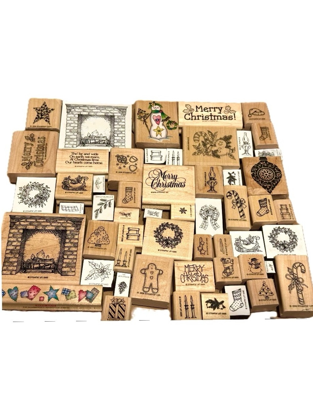 VTG Stampin Up Christmas Rubber Stamps Lot of 54 Wood/Foam Mounted Holiday Craft